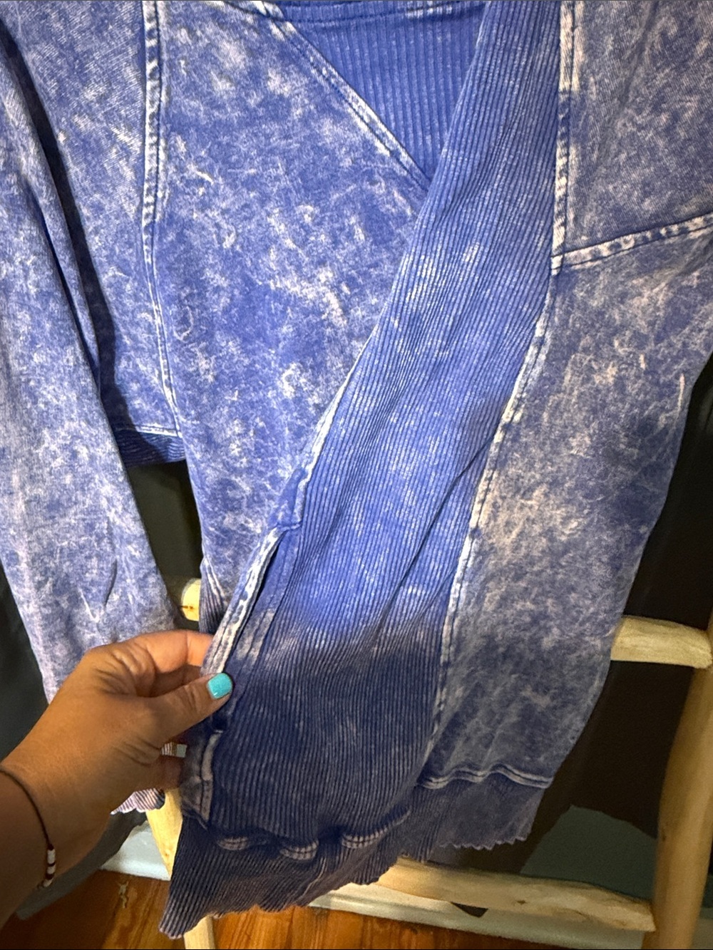 Zenana Outfitters Blue Washed Ribbed Crewneck Sweatshirt - Picture 4 of 8